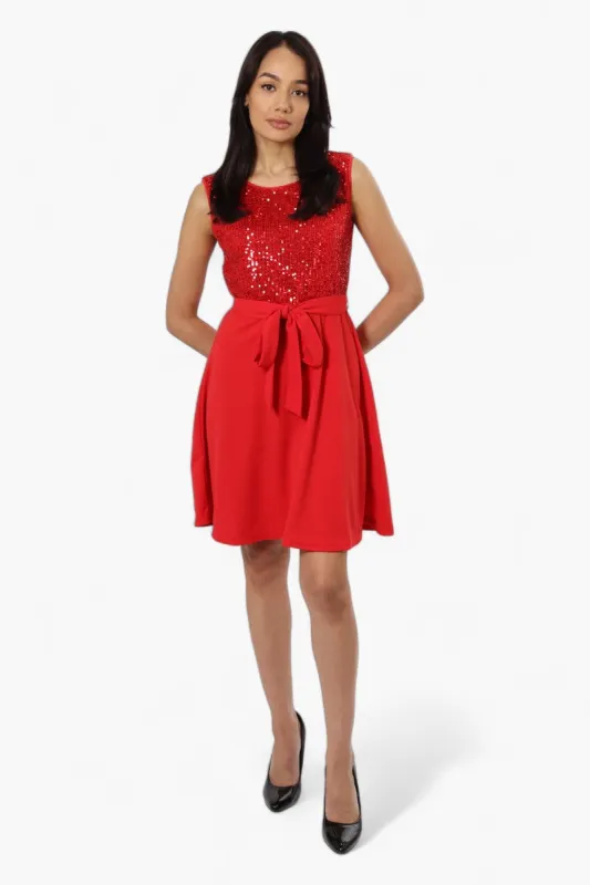 Limite Belted Sequin Top Skater Day Dress - Red sold by Fairweather