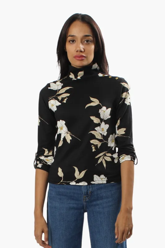 Majora Floral Mock Neck Long Sleeve Top - Black sold by Fairweather