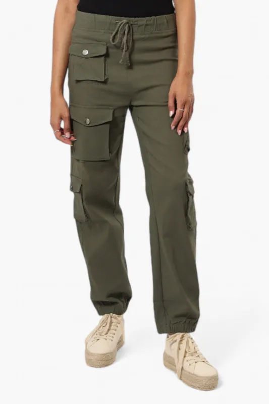 Urbanology Solid Tie Waist 5 Pocket Cargo Pants - Olive sold by Fairweather