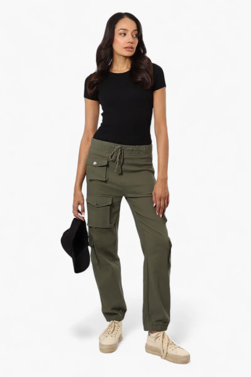 Urbanology Solid Tie Waist 5 Pocket Cargo Pants - Olive sold by Fairweather product image thumbnail 2
