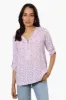 International INC Company Floral Roll Up Sleeve Blouse - Purple sold by Fairweather