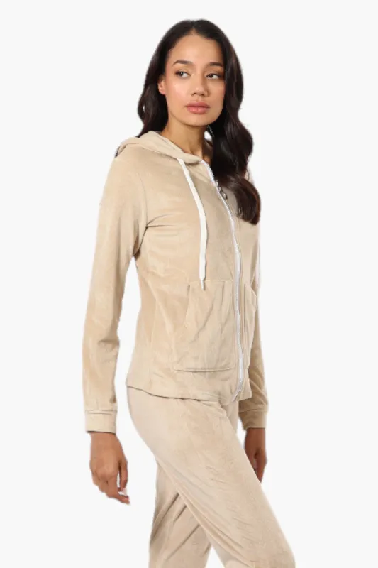 Mikk Hooded Velour Plush Pajama Top - Beige sold by Fairweather