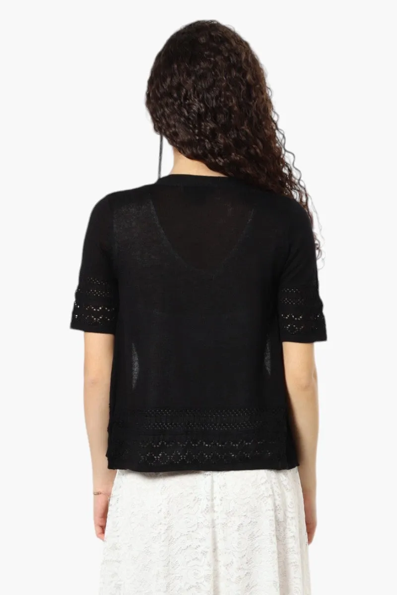 Impress Short Sleeve Crochet Shrug Cardigan - Black sold by Fairweather product image thumbnail 4