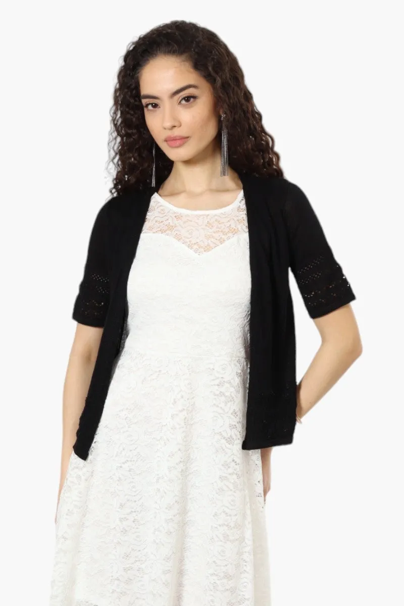 Impress Short Sleeve Crochet Shrug Cardigan - Black sold by Fairweather