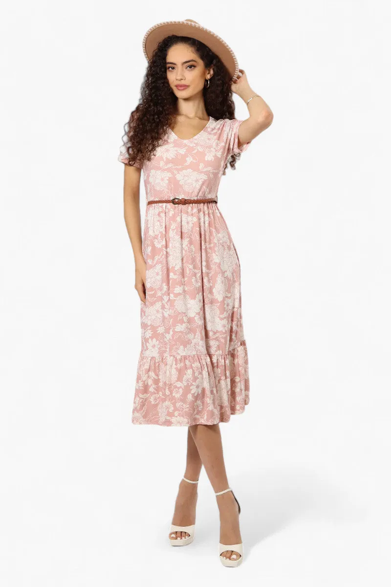 International INC Company Floral Belted Short Sleeve Maxi Dress - Blush sold by Fairweather product image thumbnail 2