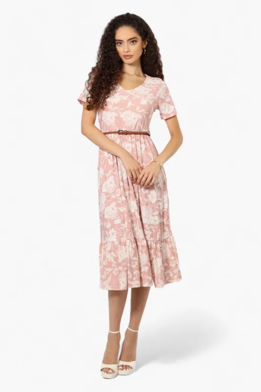 International INC Company Floral Belted Short Sleeve Maxi Dress - Blush sold by Fairweather