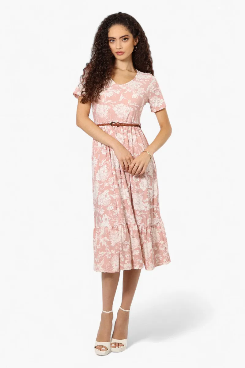 International INC Company Floral Belted Short Sleeve Maxi Dress - Blush sold by Fairweather