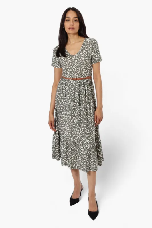 International INC Company Belted Floral Maxi Dress - Olive sold by Fairweather
