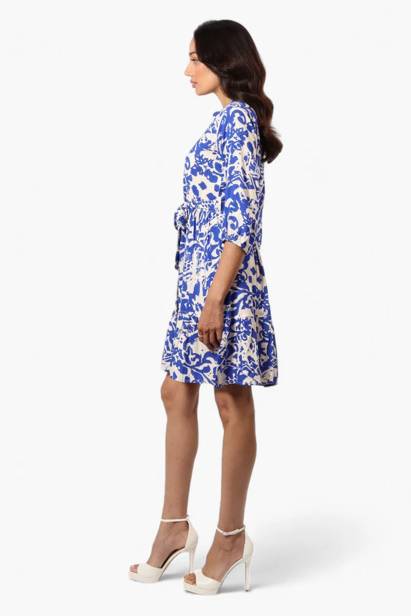 Beechers Brook Belted Patterned Button Down Day Dress - Blue sold by Fairweather product image thumbnail 3