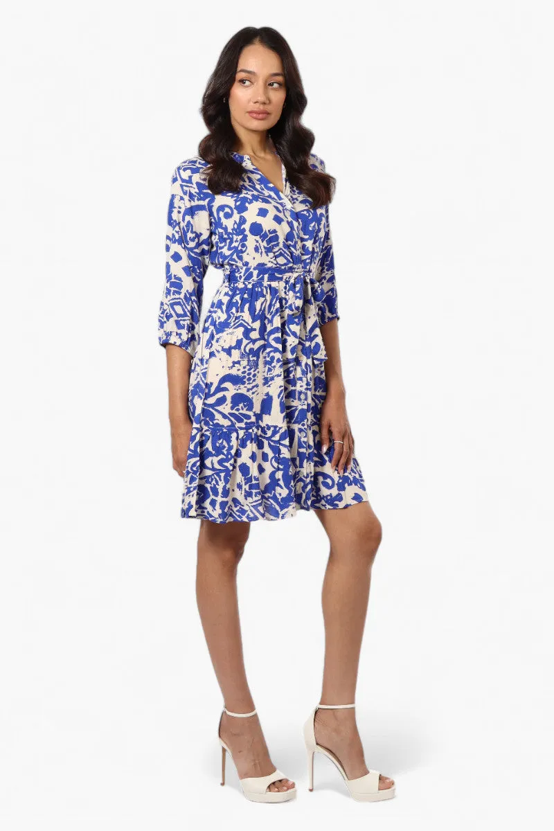 Beechers Brook Belted Patterned Button Down Day Dress - Blue sold by Fairweather product image thumbnail 2
