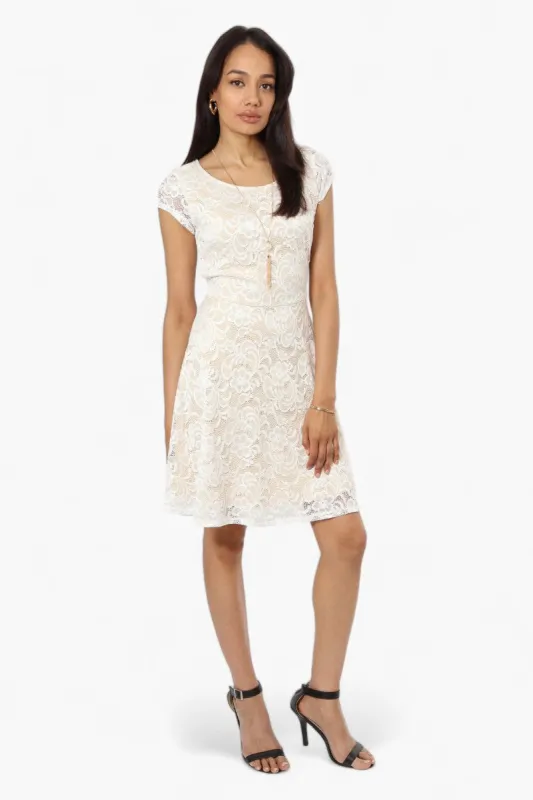 Limite Floral Lace Necklace Cocktail Dress - White sold by Fairweather