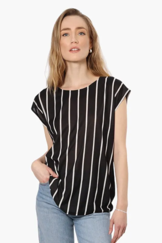 Impress Striped Cap Sleeve Shirt - Black sold by Fairweather