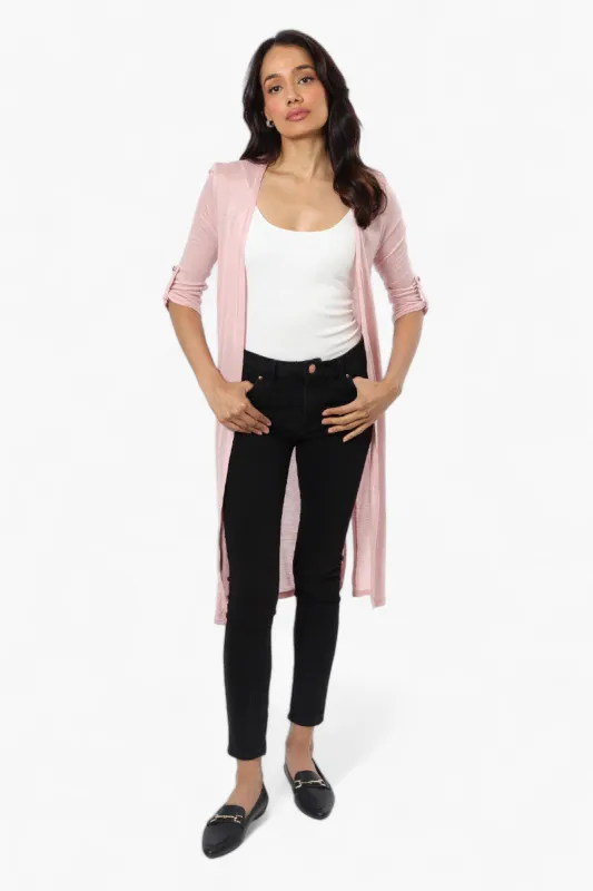 Magazine Roll Up Sleeve Open Duster Cardigan - Pink sold by Fairweather