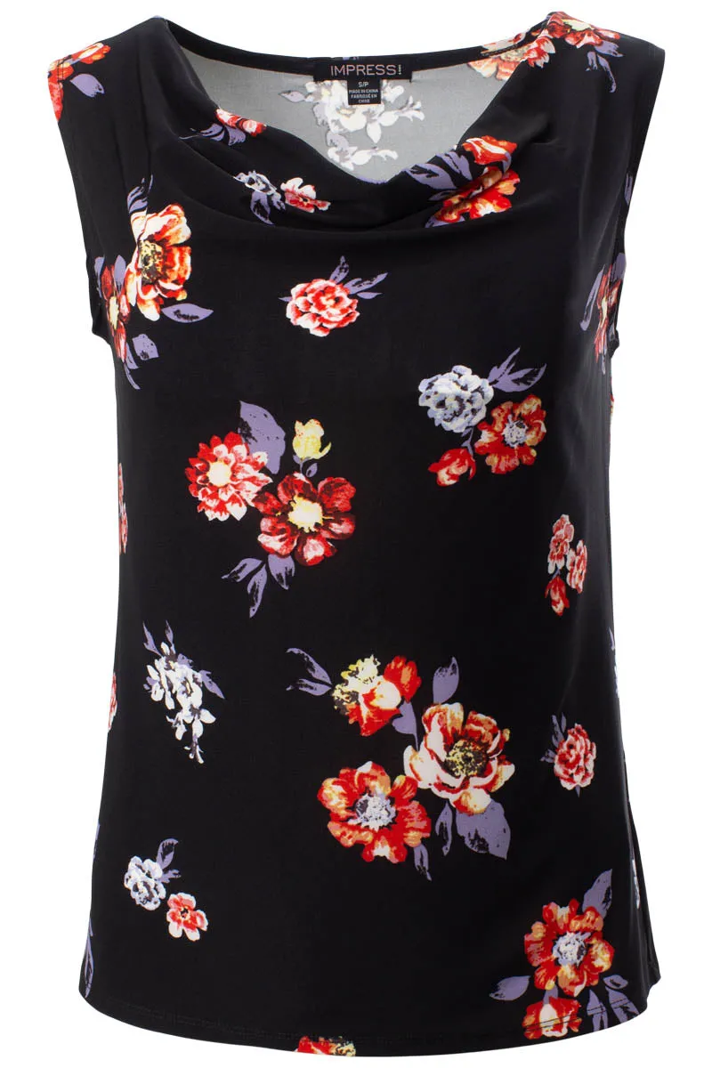 Floral Cowl Neck Tank Top - Black sold by Fairweather