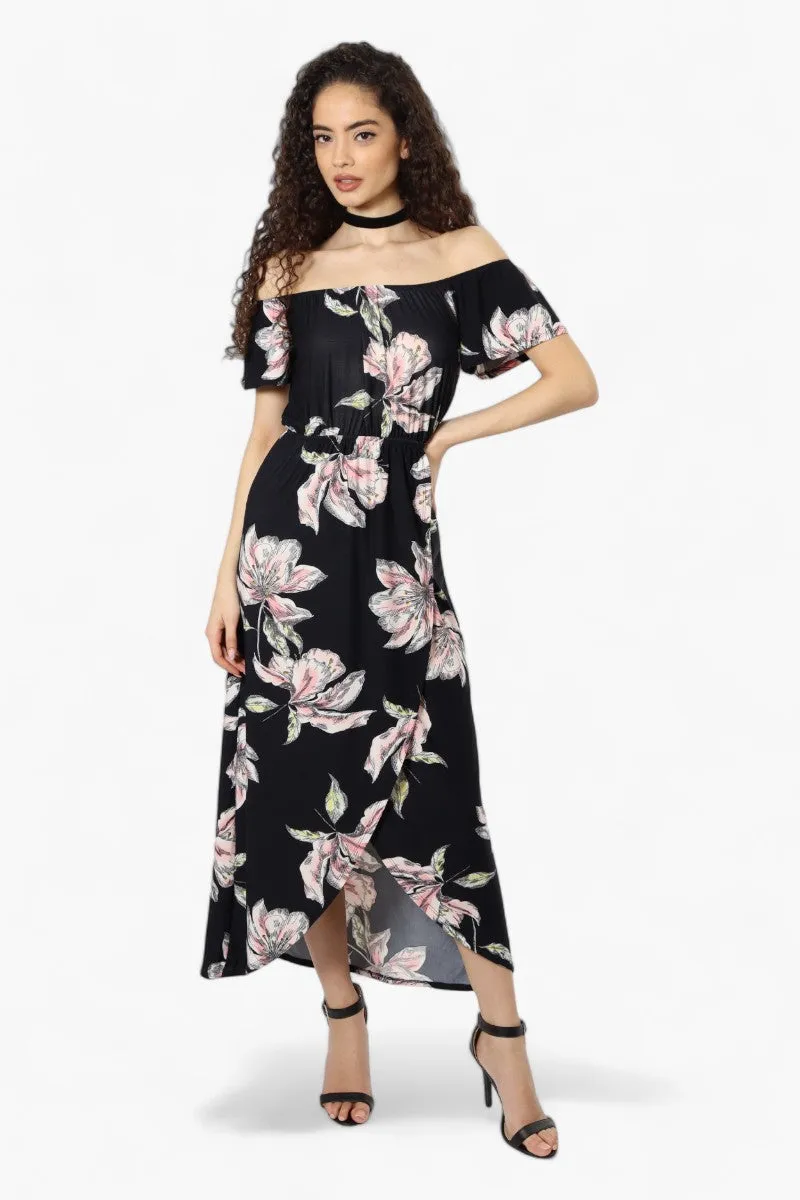 Beechers Brook Floral Off Shoulder Flounce Maxi Dress - Black sold by Fairweather