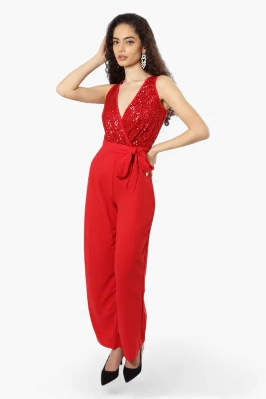 Limite Belted Sequin Top Jumpsuit - Red sold by Fairweather