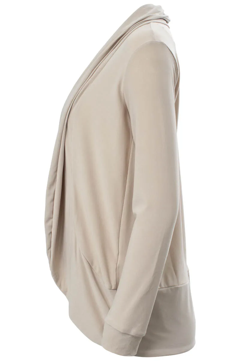 Solid Long Sleeve Open Front Cocoon Cardigan - Stone sold by Fairweather product image thumbnail 2