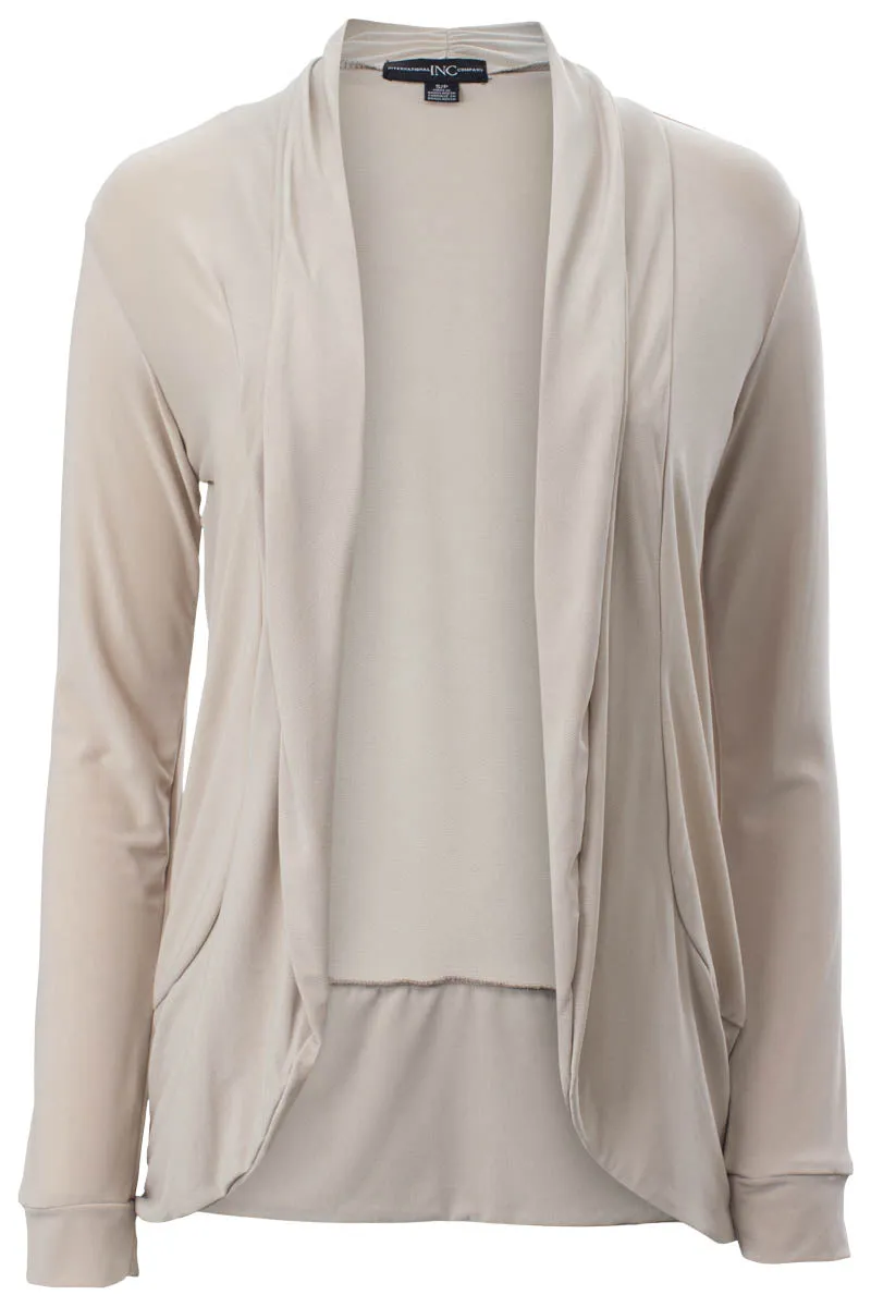 Solid Long Sleeve Open Front Cocoon Cardigan - Stone sold by Fairweather