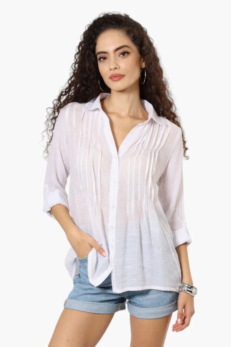 International INC Company Pleated Button Down Shirt - White sold by Fairweather