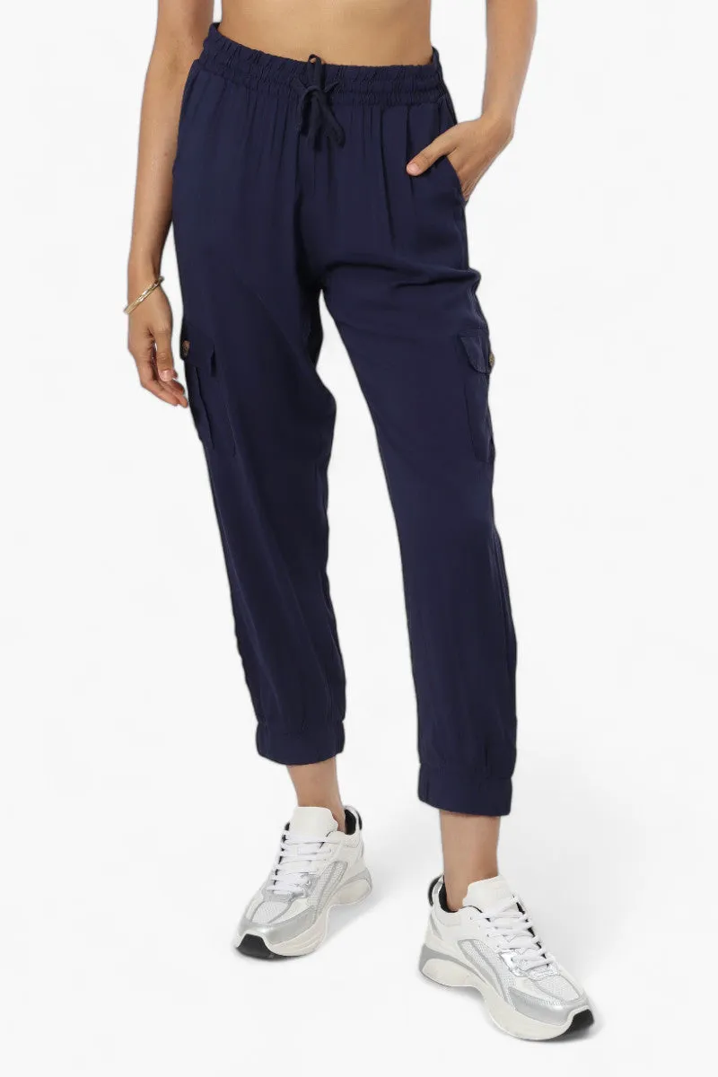International INC Company Tie Waist Cargo Pocket Jogger Pants - Navy sold by Fairweather