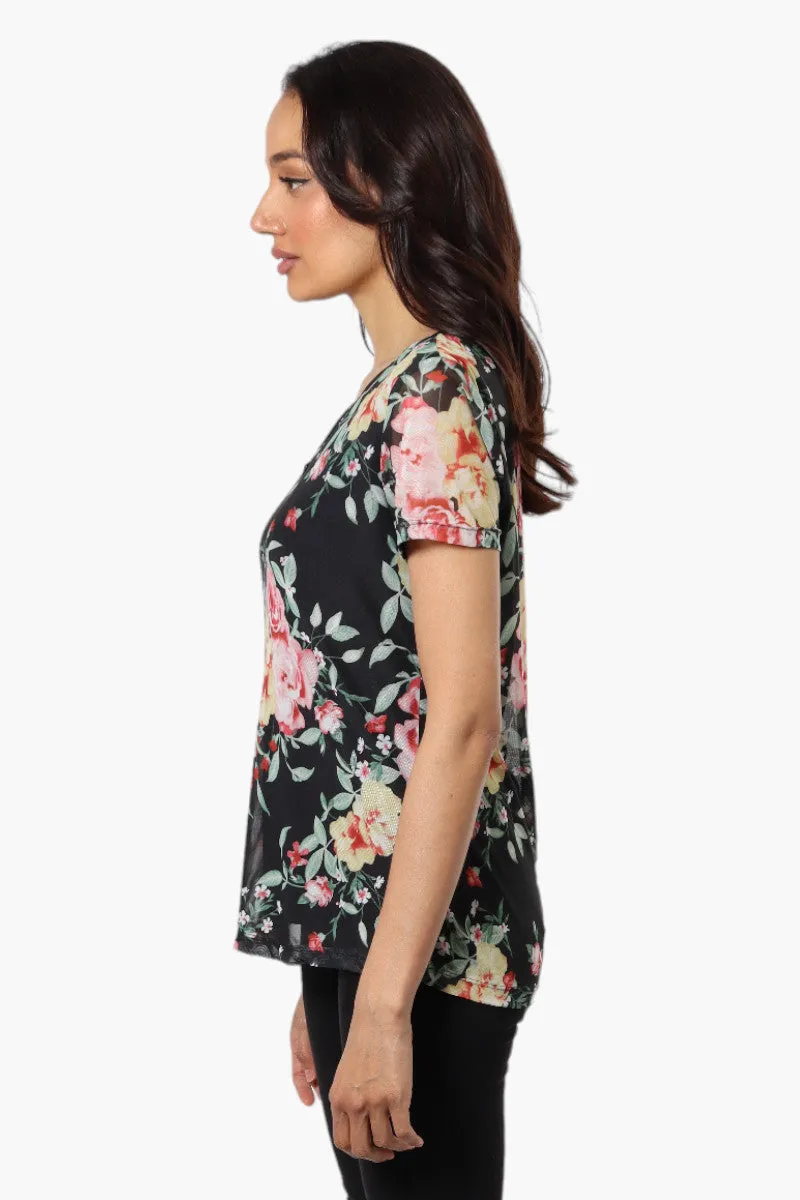 Limite Floral Front Strap Short Sleeve Blouse - Black sold by Fairweather product image thumbnail 3