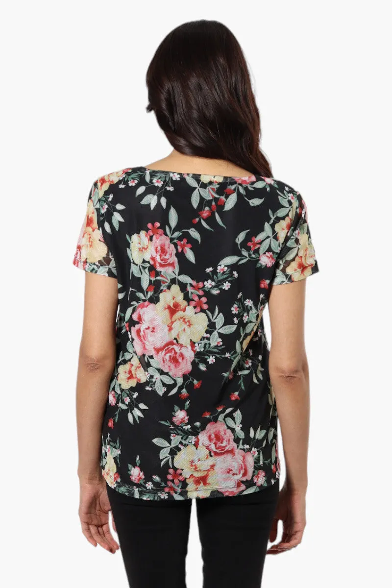 Limite Floral Front Strap Short Sleeve Blouse - Black sold by Fairweather product image thumbnail 4