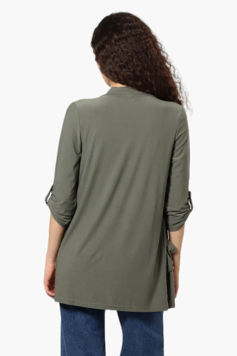 International INC Company Roll Up Sleeve Open Wrap Cardigan - Olive sold by Fairweather product image thumbnail 4