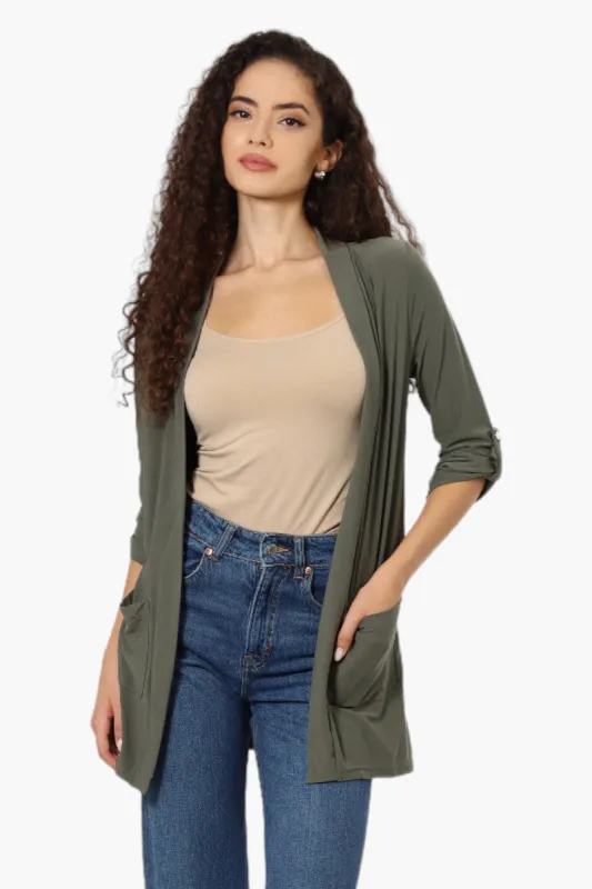 International INC Company Roll Up Sleeve Open Wrap Cardigan - Olive sold by Fairweather