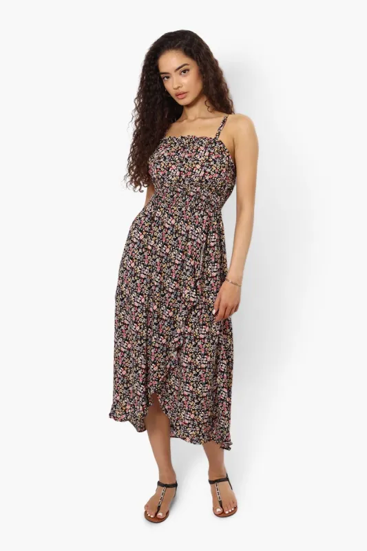 Limite Floral Smocked Waist Maxi Dress - Black sold by Fairweather