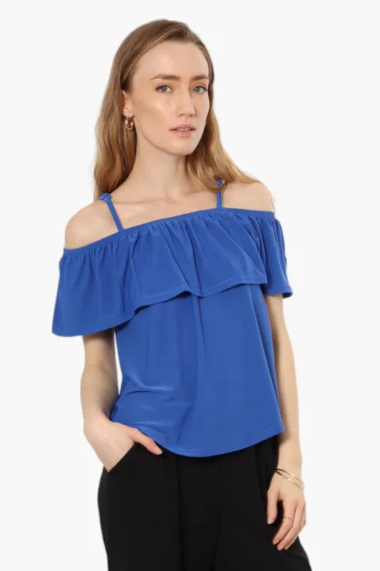 Beechers Brook Solid Flounce Tank Top - Blue sold by Fairweather