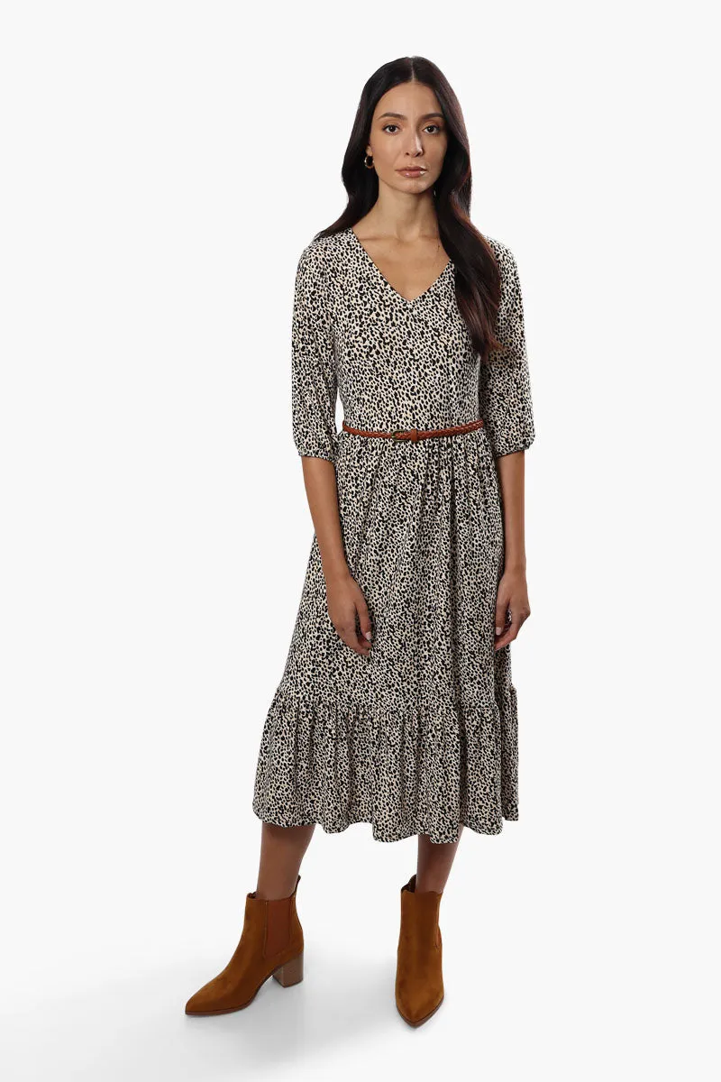 International INC Company Leopard Print Belted Midi Dress - Beige sold by Fairweather