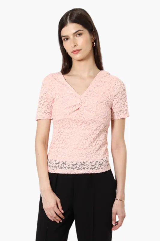 Limite Lace V-Neck Short Sleeve Shirt - Pink sold by Fairweather