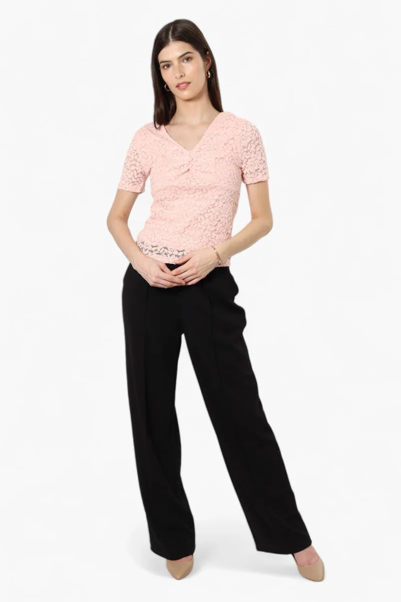 Limite Lace V-Neck Short Sleeve Shirt - Pink sold by Fairweather product image thumbnail 2