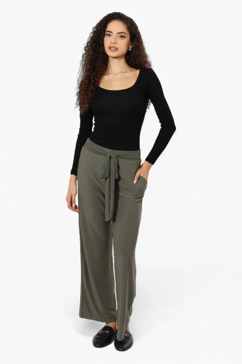 International INC Company Solid Belted Palazzo Pants - Olive sold by Fairweather product image thumbnail 2