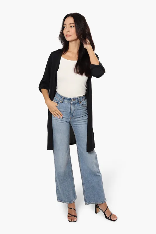 International INC Company Open Front Roll Up Sleeve Cardigan - Black sold by Fairweather