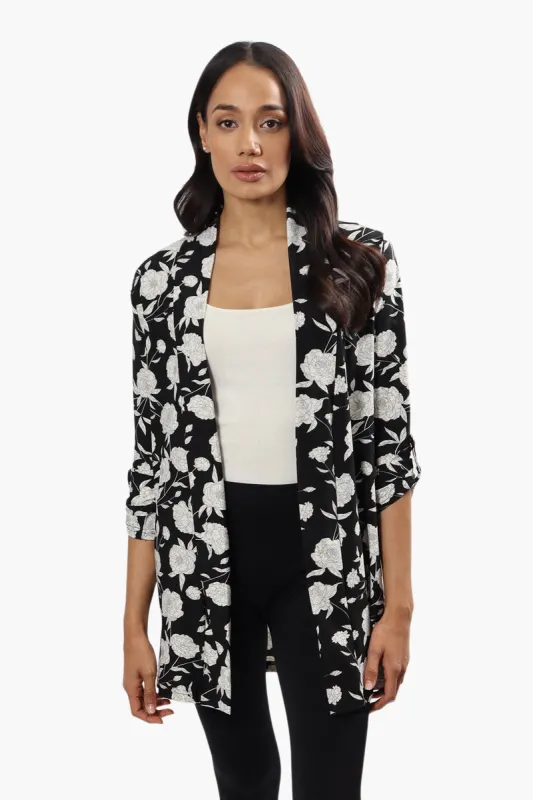International INC Company Floral Roll Up Sleeve Cardigan - Black sold by Fairweather