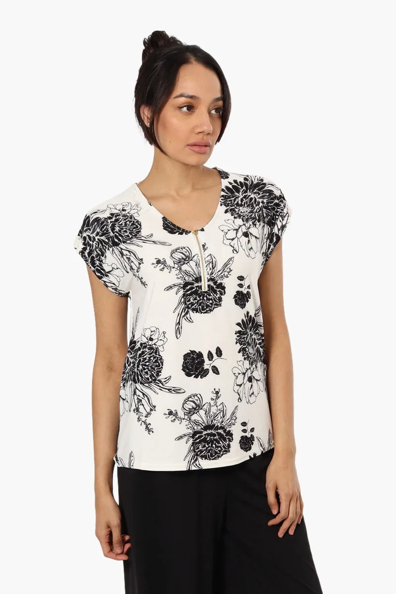 Beechers Brook Floral Front Zip Tee - White sold by Fairweather