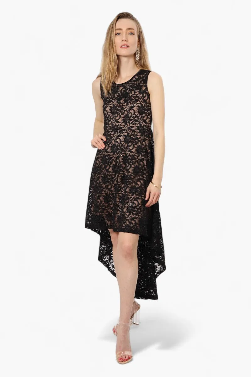 Limite High Low Lace Sequin Cocktail Dress - Black sold by Fairweather
