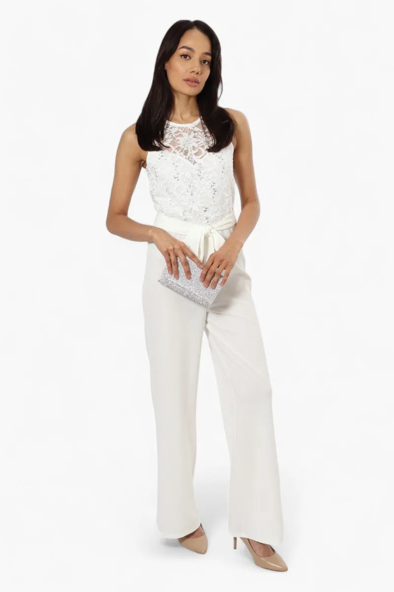 Limite Belted Lace Sequin Jumpsuit - White sold by Fairweather product image thumbnail 2