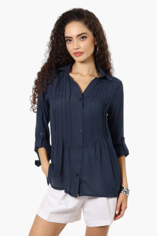 International INC Company Pleated Button Down Shirt - Navy sold by Fairweather