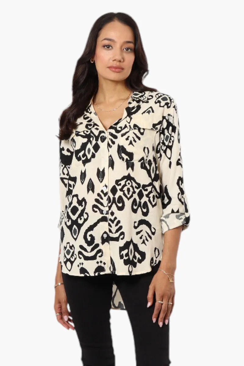 Beechers Brook Patterned Roll Up Sleeve Blouse - Cream sold by Fairweather