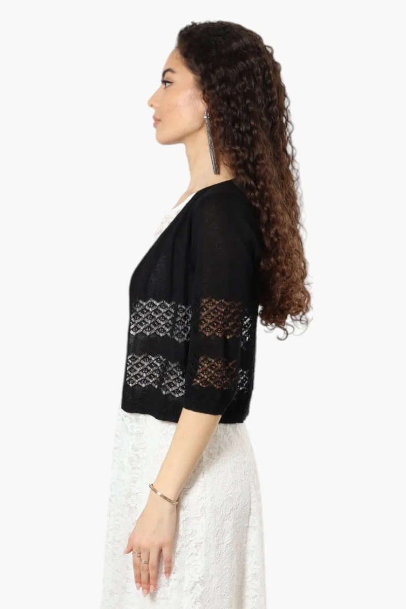 Impress 3/4 Sleeve Crochet Shrug Cardigan - Black sold by Fairweather product image thumbnail 3