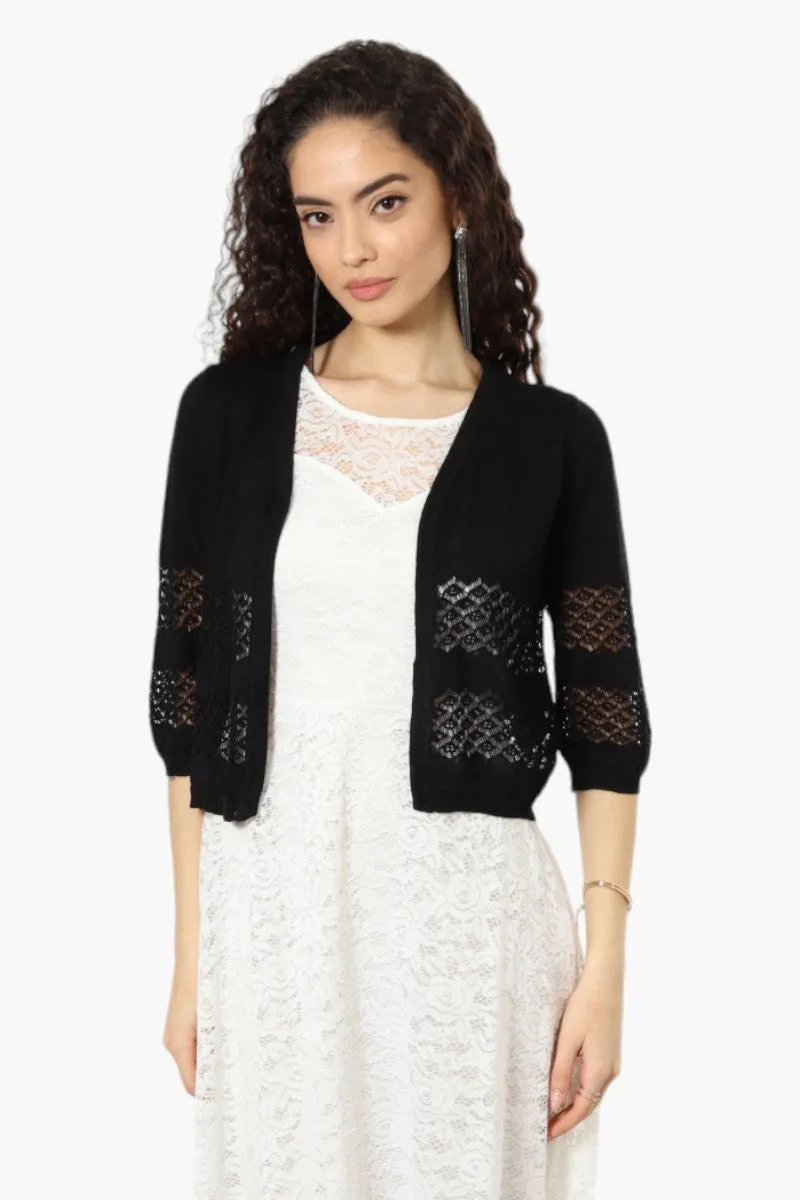Impress 3/4 Sleeve Crochet Shrug Cardigan - Black sold by Fairweather