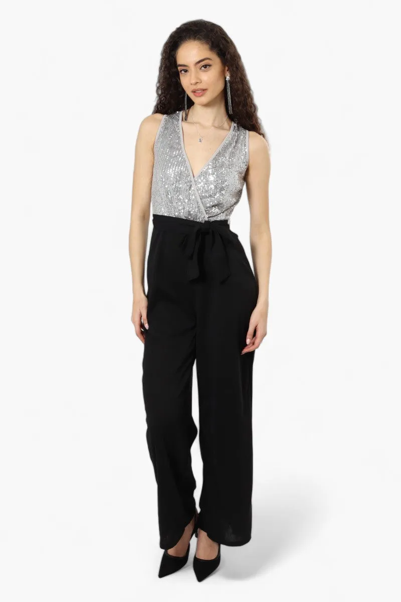 Limite Belted Sequin Top Jumpsuit - Grey sold by Fairweather