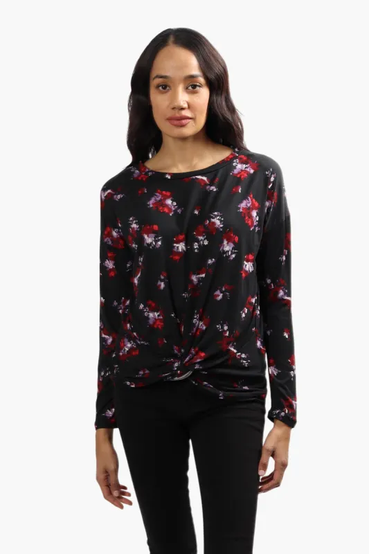 International INC Company Floral Front Twist Long Sleeve Top - Black sold by Fairweather