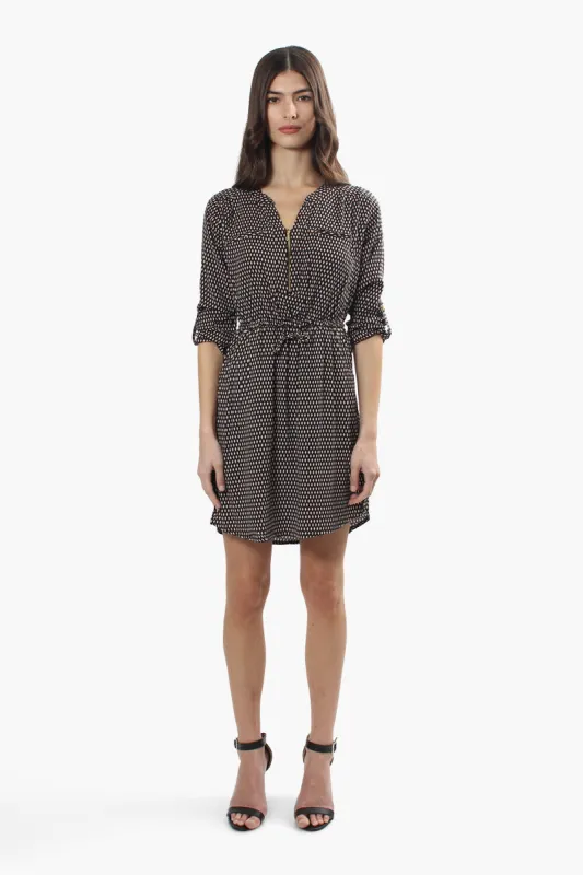 Beechers Brook Patterned Roll Up Sleeve Day Dress - Black sold by Fairweather