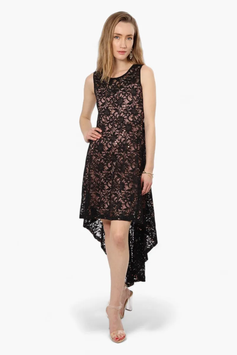 Limite High Low Lace Sequin Cocktail Dress - Black sold by Fairweather
