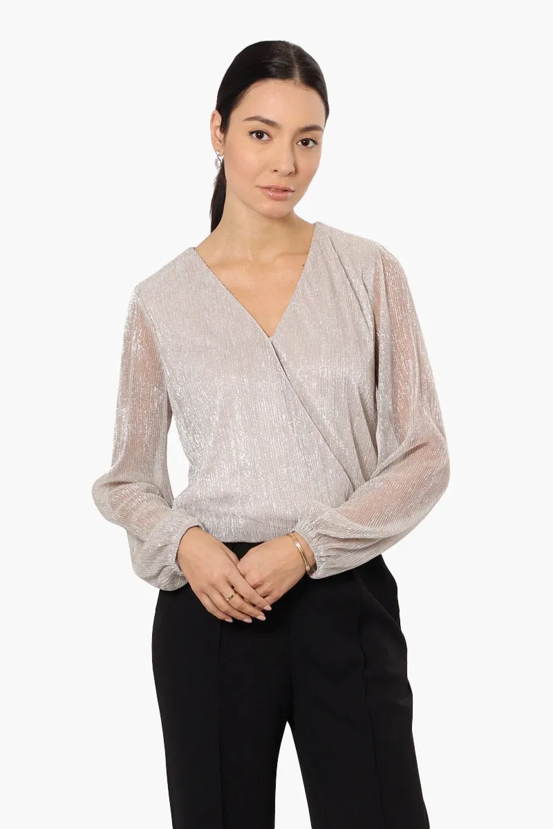 Limite Sheer Sleeve Lurex Blouse - Grey sold by Fairweather