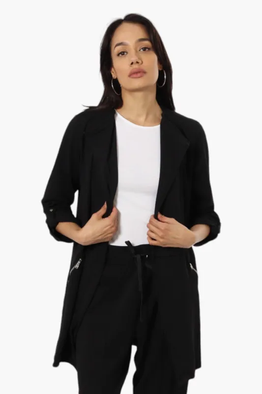 Impress Roll Up Sleeve Long Blazer - Black sold by Fairweather