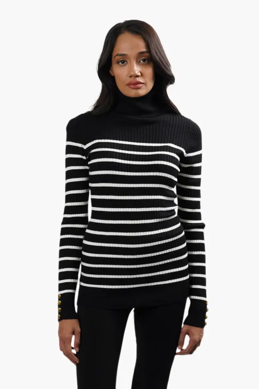 International INC Company Striped Turtleneck Pullover Sweater - Black sold by Fairweather